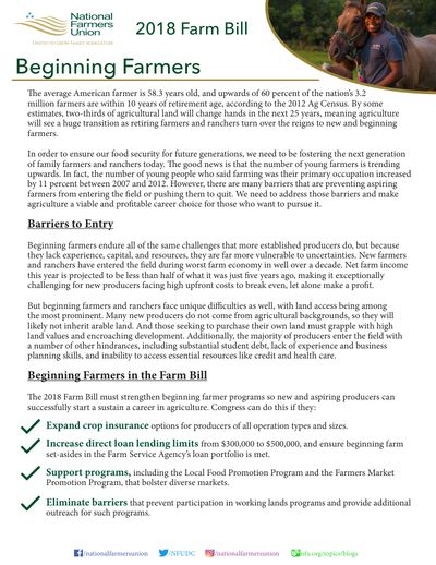 NFU policy brief: Beginning Farmers in the 2018 Farm Bill