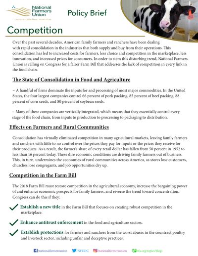 NFU policy brief: Competition in the 2018 Farm Bill