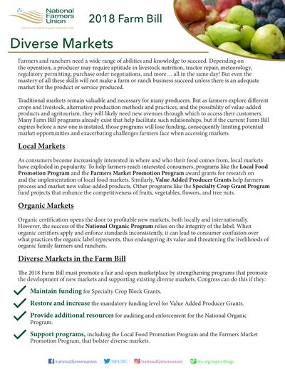 NFU policy brief: Diverse Markets in the 2018 Farm Bill